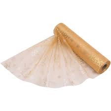 Christmas Organza Fabric, Stripe Gold- Width 148cm
