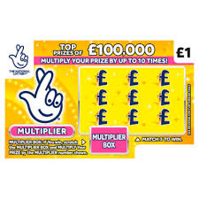 National Lottery £100,000 Multiplier Yellow Scratch Card