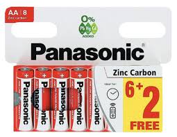 Panasonic 1.5V AA Zinc Carbon Batteries - Pack of 8