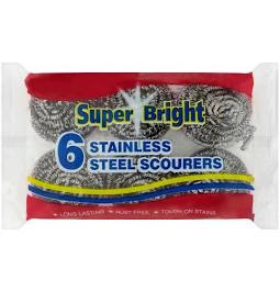 Super Bright 6 Stainless Steel Scourers (6 x 6S)