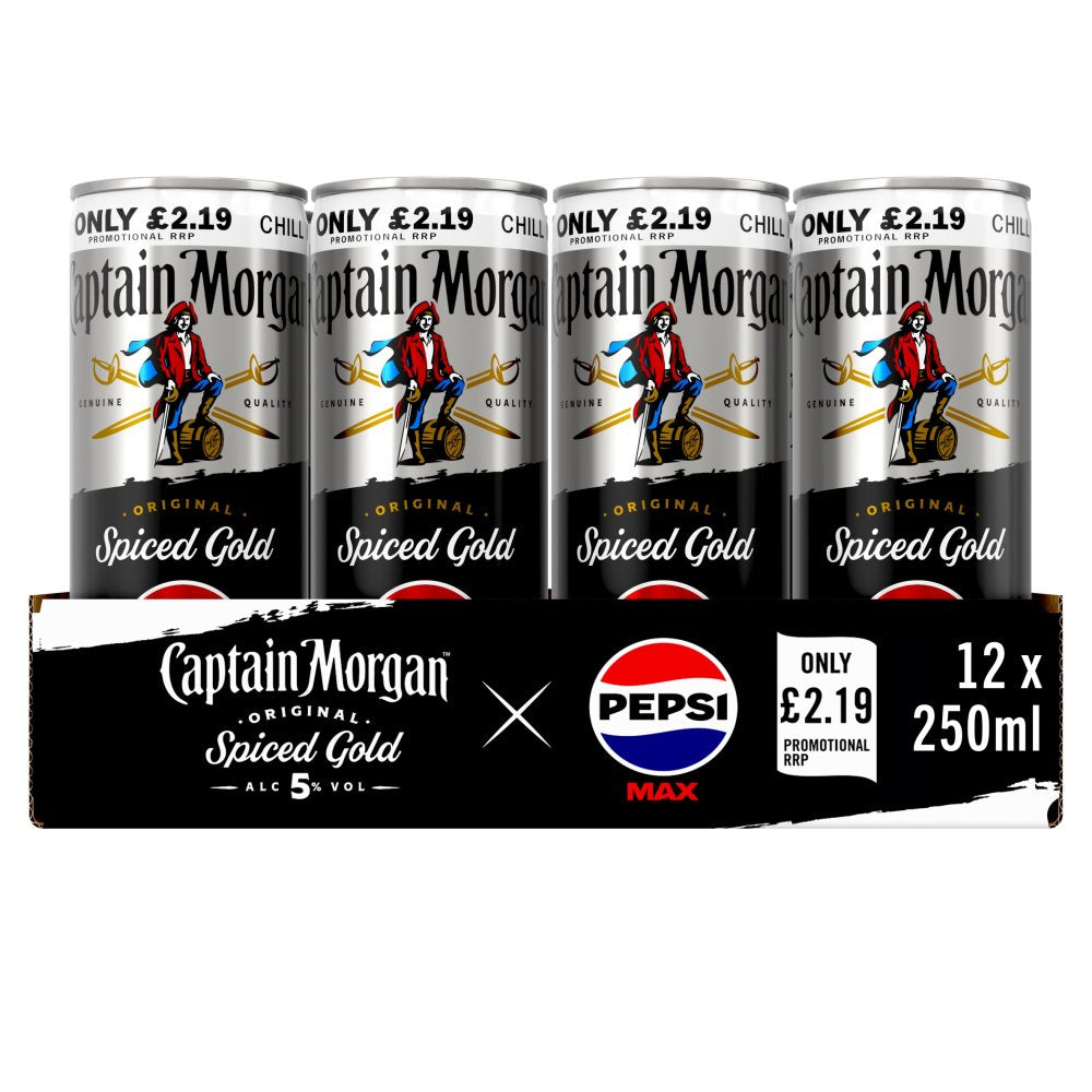 Captain Morgan Original Spiced Gold and Pepsi Max Ready To Drink 12x250ml PMP 5% Vol Cans