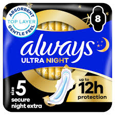 Always Ultra Sanitary Towels Secure Night Extra (Size 5) Wings 8 Pads