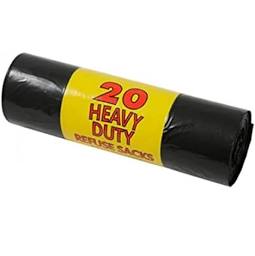 Roll of 20 Strong Heavy Duty Black Bags Bin Liners Rubbish Waste Refuse Sacks