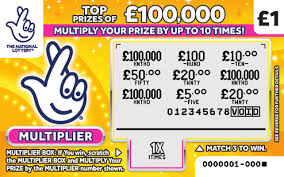 National Lottery £100,000 Multiplier Yellow Scratch Card