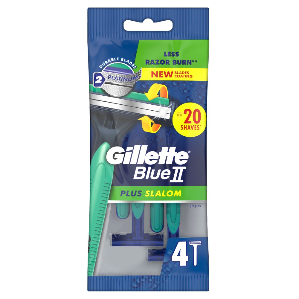 Gillette Blue II Plus Slalom Disposable Razors (4 Pack)