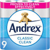 Andrex Complete Clean Standard Toilet Tissue Paper 2 Ply 190 Sheets 9 Roll Pack